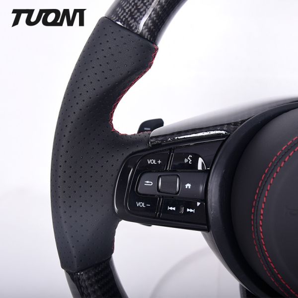 Red Stripe Carbon Steering Wheel Black Perforated Leather Honda Auto Parts