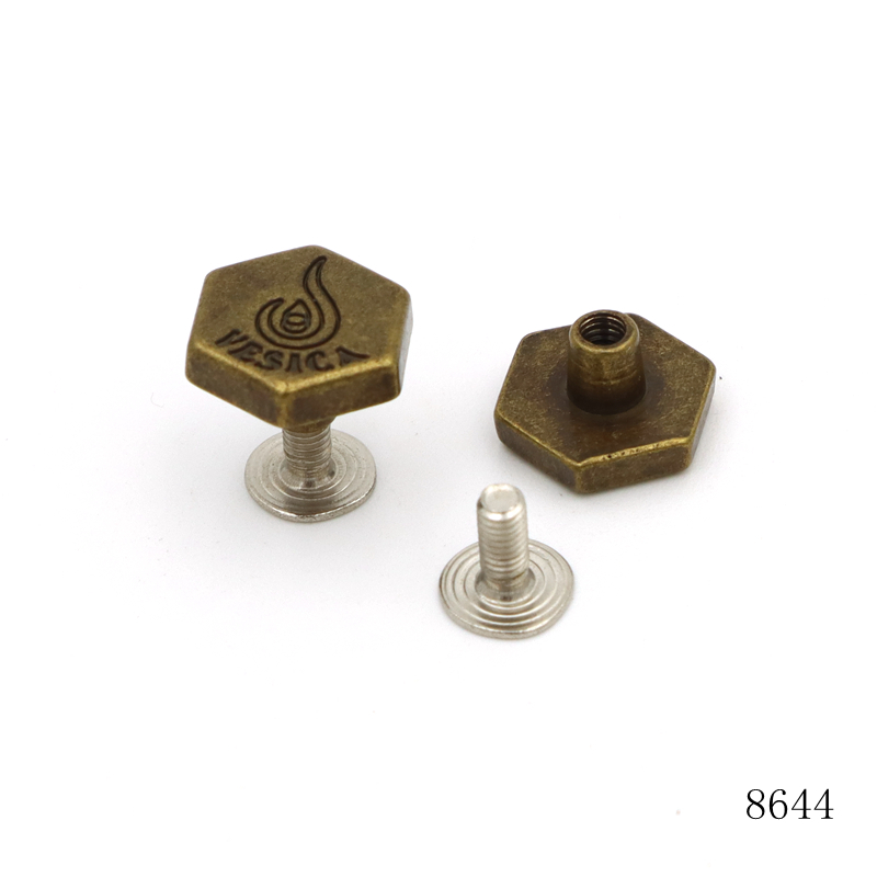 12mm Bag Rivets Customized Leather Studs Hexagon With Branding Name