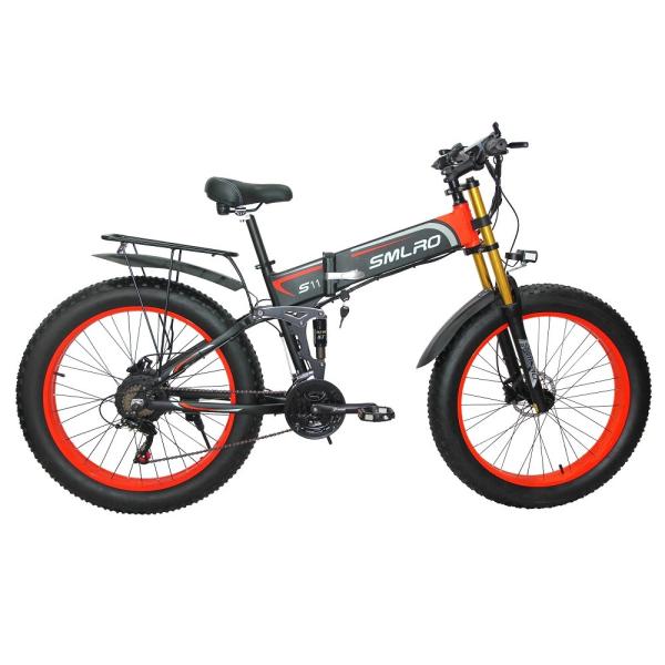14AH Hidden Battery Fat Tire Folding Electric Bike , SMLRO Mountain Snow Ebike