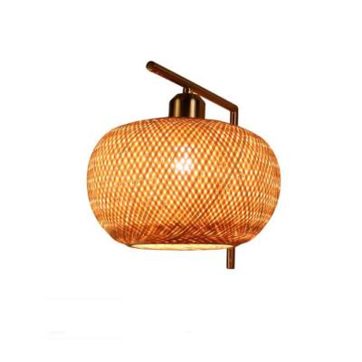 OEM Round Rattan Wall Lights , Bamboo Rattan Lantern LED Light Source