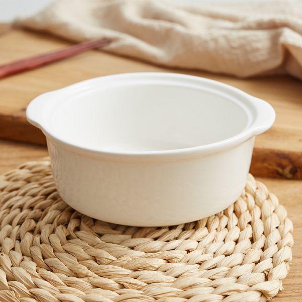 Household 4.5 Inch Porcelain Bowls Two Ear Stew Cup With Cover