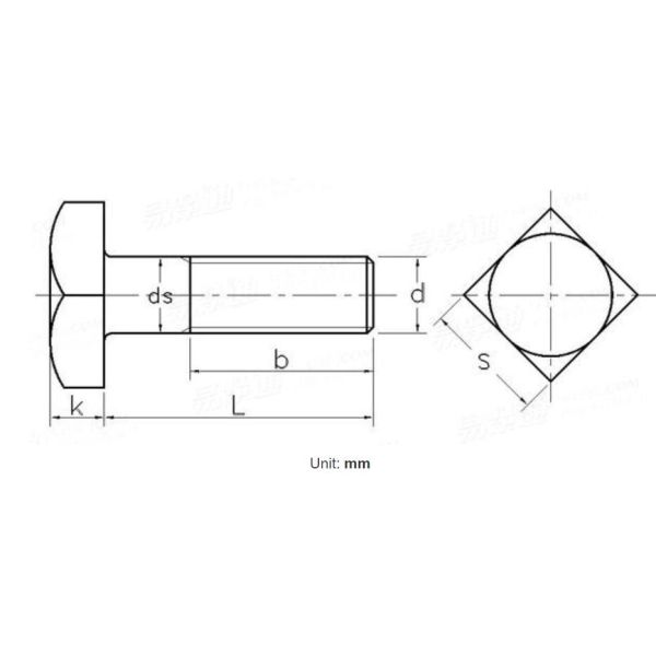 Квадратная головка M6 JIS B1182 К болту стали углерода M24