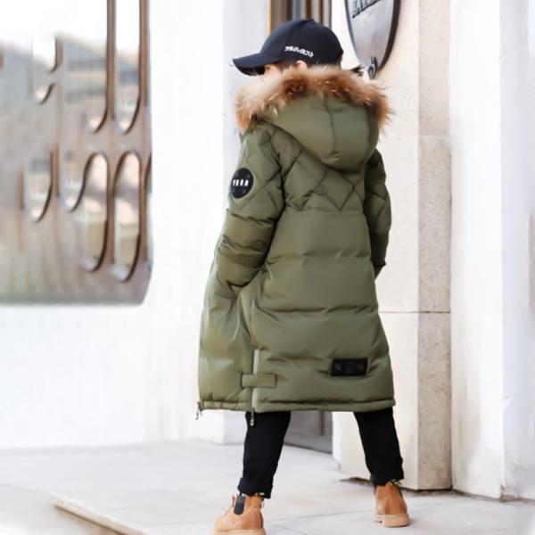 Bilemi Long Hooded Real Fur Coats Kids Down Jacket Army Gren Winter Jacket for Boy
