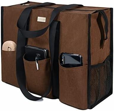 TOPDESIGN UTILITY WATER RESISTANT TOTE BAG WITH 13 EXTERIOR & INTERIOR POCKETS, TOP ZIPPER CLOSURE & THICK BOTTOM SUPPOR