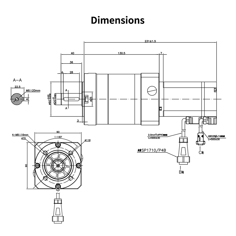 24V 400W IP65 Electric Forklift Drive Motor with 17-bit Encoder