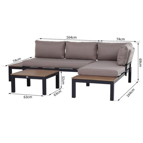 Modern L Shape Sofa Set Metal Frame Outdoor Sectional Furniture Lounge Set by AJUNION