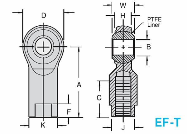 Extremidades de Rod de aço inoxidável 2 da junção de EM-T/EF-T Heim - a parte PTFE alinhou para industrial