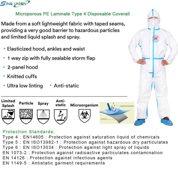 Disinfect Bio Security Type 4 Disposable Coveralls 65g SF Microporous Suit For Men Women