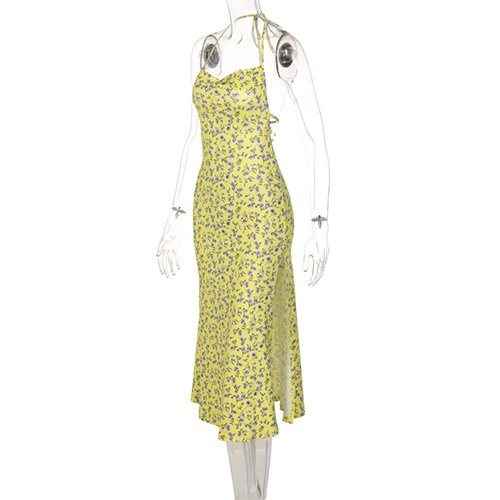 OEM maufactory European and American printed flower sleeveless sling long skirt sexy back strap