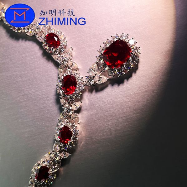 Lab-Created Pigeon Blood Red Sapphire Necklace – Customizable Sizes, Exquisite Cut