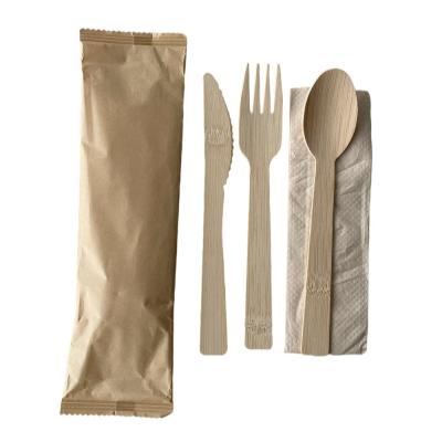 Party Restaurant Picnic and Home 2023 Eco-Friendly Disposable Bamboo Cutlery Set with Napkin