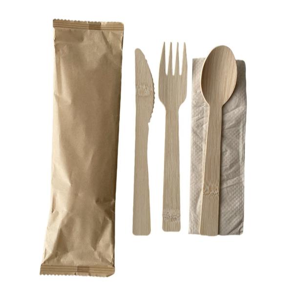 Party Restaurant Picnic and Home 2023 Eco-Friendly Disposable Bamboo Cutlery Set with Napkin
