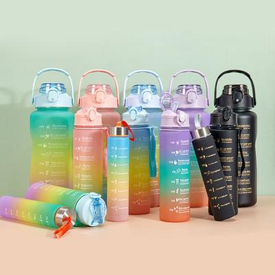 Gradient d'été motivationnel 3 en 1 bouteille d'eau ensemble bouteille d'eau étanche 40 oz avec poignée Bpa gratuit chaudière de sport portable