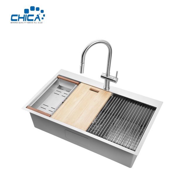 single bowl SUS304 stainless steel sink commercial topmount handmade house kitchen sink