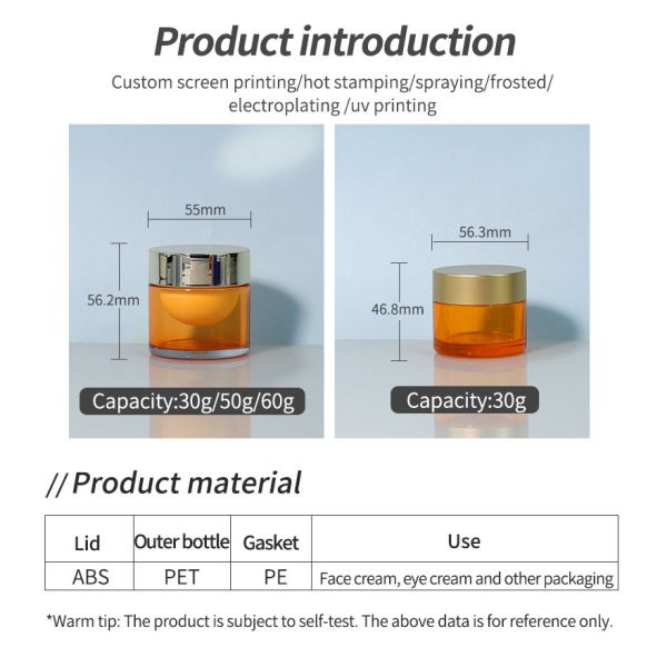 Produits cosmétiques en PET Bouteilles cosmétiques 30g 50g 60g Contenants en PET transparents avec couvercle