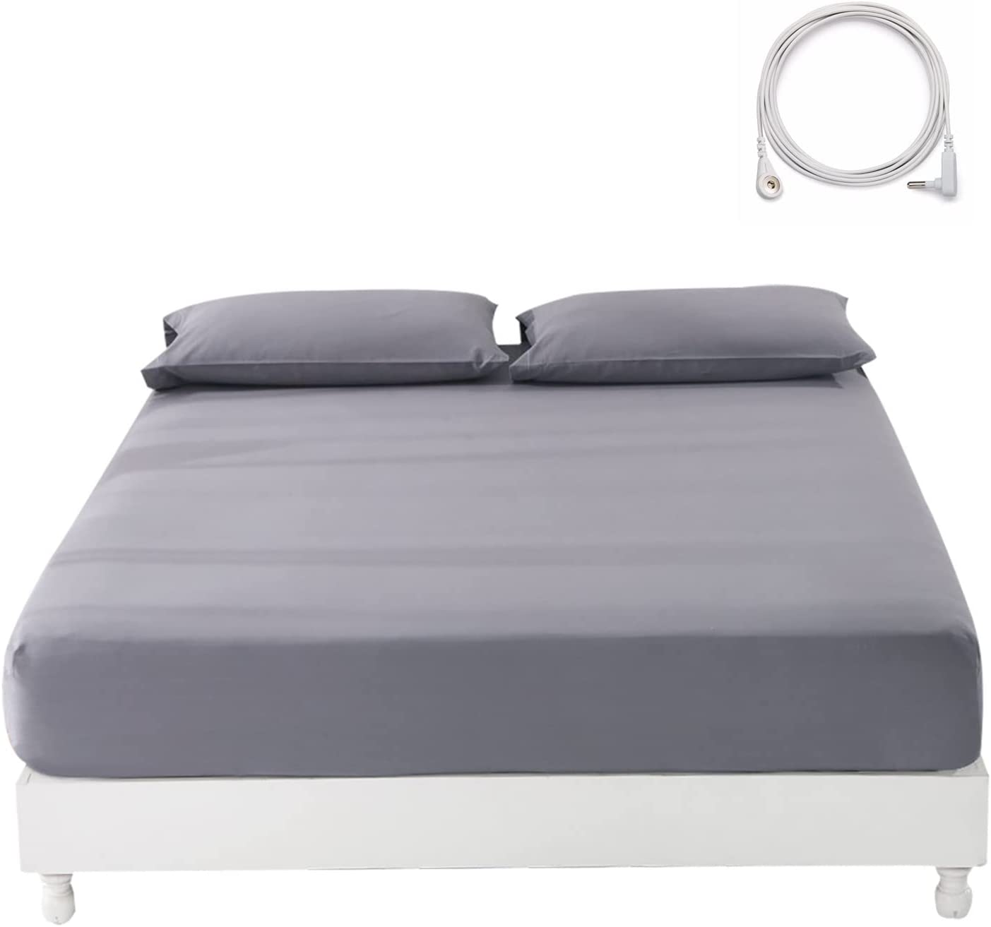 Earthing Grounding USA Fitted Sheet Bed Mat Silver Fiber Bed Sheet 15inch Height Skirt Included 15ft Grounding Cord