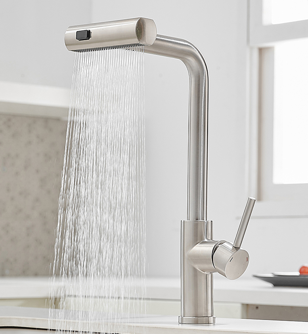 Oersitor Kitchen Faucets Gray Pull Out Rotation Waterfall Stream Sprayer Head Sink Mixer Matte Black SS Brushed Water Tap Accessories