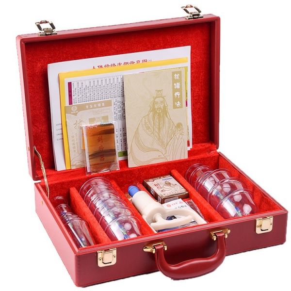 18pcs Magnetotherapy Vacuum Suction Chinese Cupping Set for Whole Body in Leather Gift Box