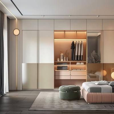 Cor personalizada Roupas modernas Guarda-roupa Madeira maciça Construir armário para casa Mobiliário económico