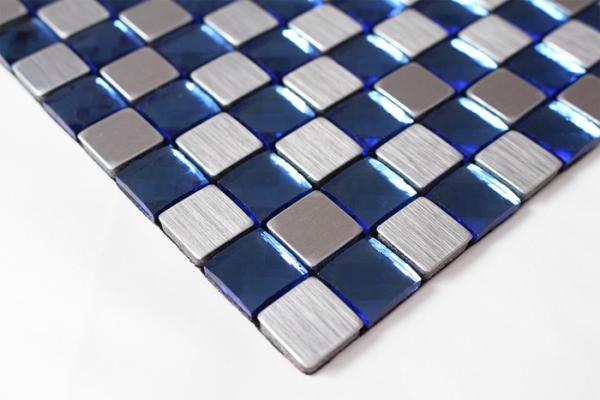 Silver Brushed Particle Glass And Metallic Mosaic Wall Tiles With Blue Crystal Diamond Glass