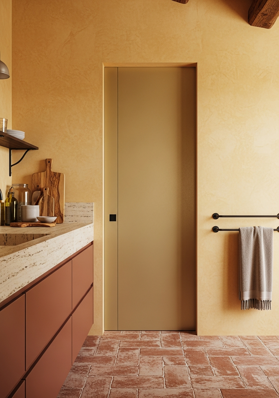 Travertine Inlay Interior Door in 304 Stainless Steel
