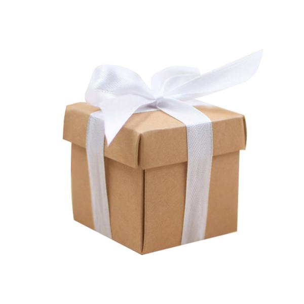 Kraft paper rigid cover cheap folding candy box with bowknot ribbon decorate