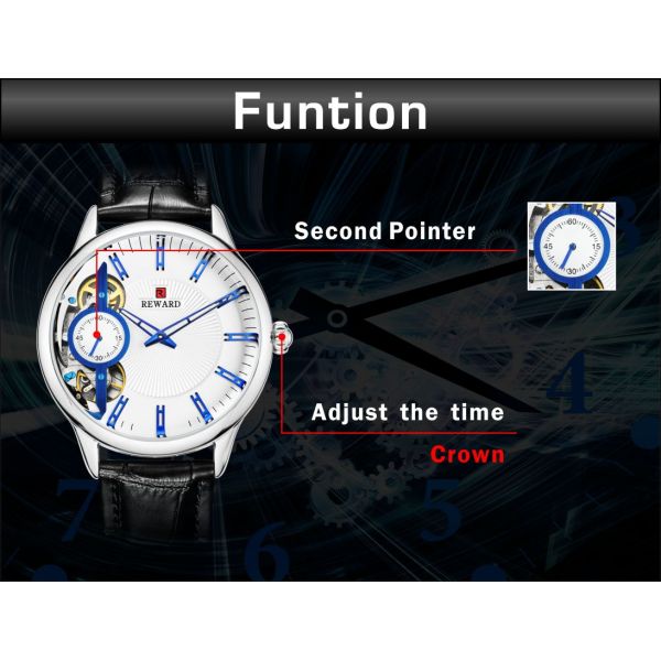 2.5D Mineral Glass Mens Stainless Steel Watches Double Movement Leather Strap