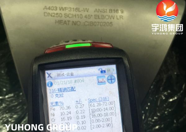 Do cotovelo de aço dos encaixes 90°/45° da solda de extremidade de ASME SA403 WP316L raio longo