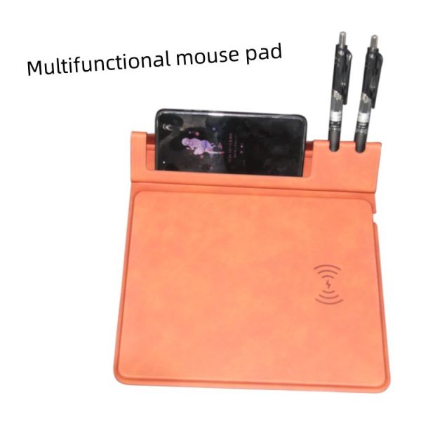 Personalized  Customized Logo Pu Leather Multifunctional Water Proof Smart Foldable Wireless Charging Mouse Pad