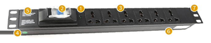 1U 6 way Cabinet PDU with Power Light and 1P air circuit breaker 250V, 10A Universal