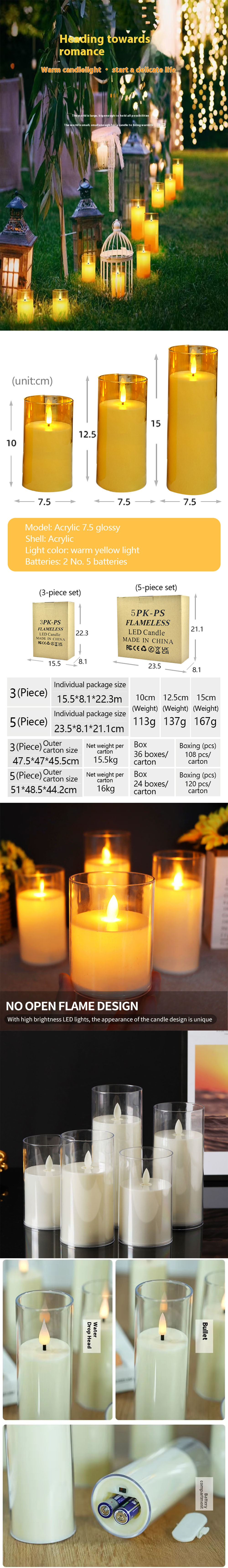 Flameless LED Candle with Timer Function and Remote Control for Realistic Flickering Effect