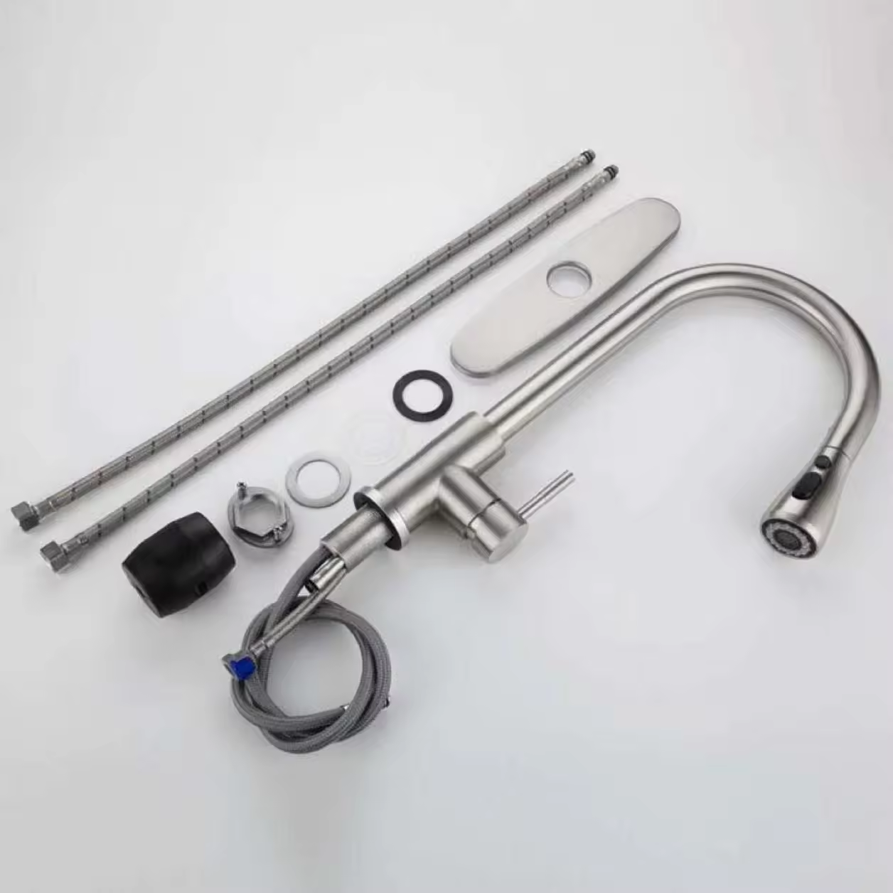 Silver Kitchen Sink Faucet with Pull Down Sprayer High Water Pressure Stainless Steel