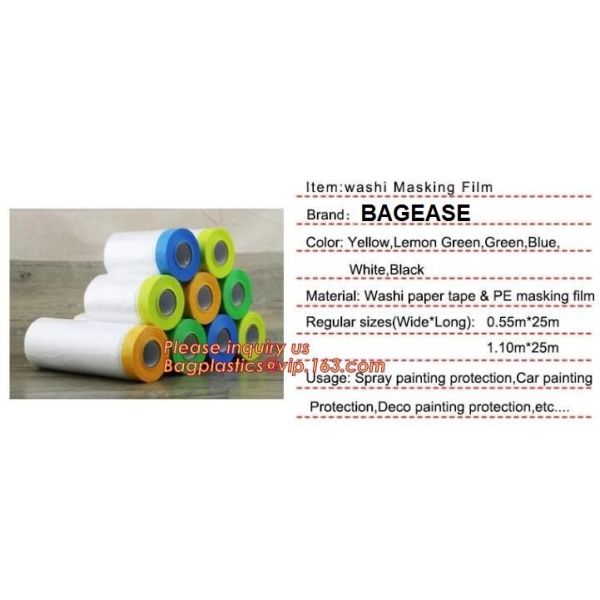 pre-taped paintable car masking film,auto paint solution HDPE masking film,1500*2300mm Masking Film Tape Roll Self Adhes