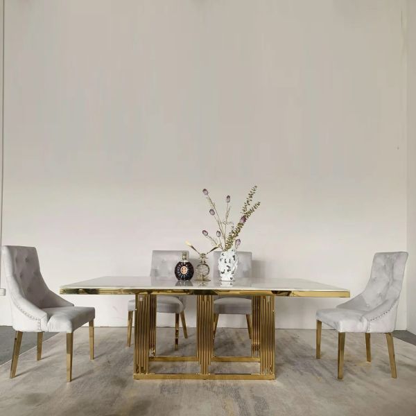 New Stainless Steel Marble Apartment Rectangular Dining Table