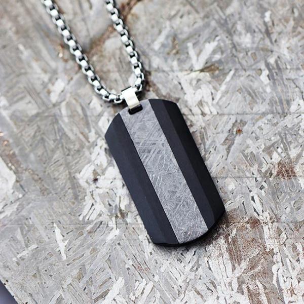 Carbon Fiber Iron Meteorite Dog Tag Pendant Stainless Steel Bale Men Pendant