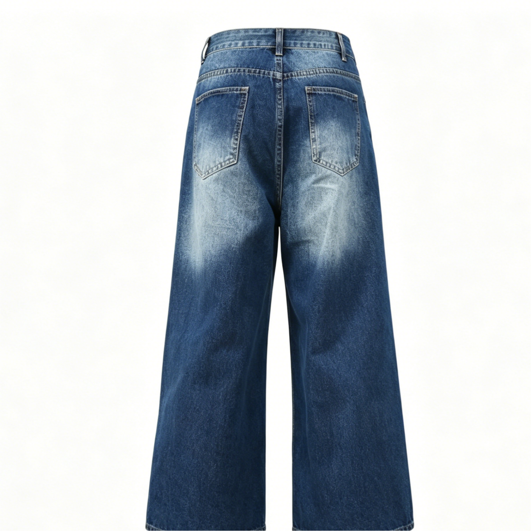 Washed Straight Denim Pants Elastic Back Washed Denim Pants Black Blue