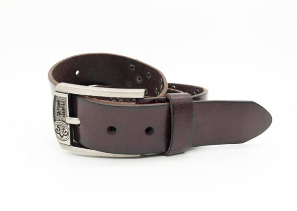 100 - 140cm Length Mens Leather Studded Belt Brown Color With Special Studs Patterns