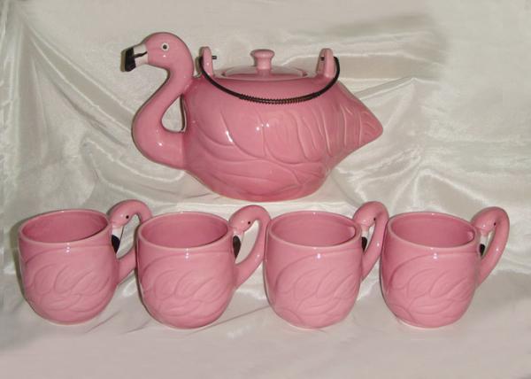 Clear / Gorgeous Pattern 3D Flamingo Teapot Set With Cup Stoneware Dolomite Earthenware