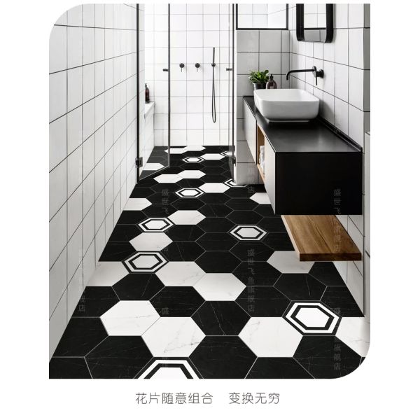 Hexagon Outdoor Indoor 8.8mm 8'X9.2' Marble Porcelain Tile