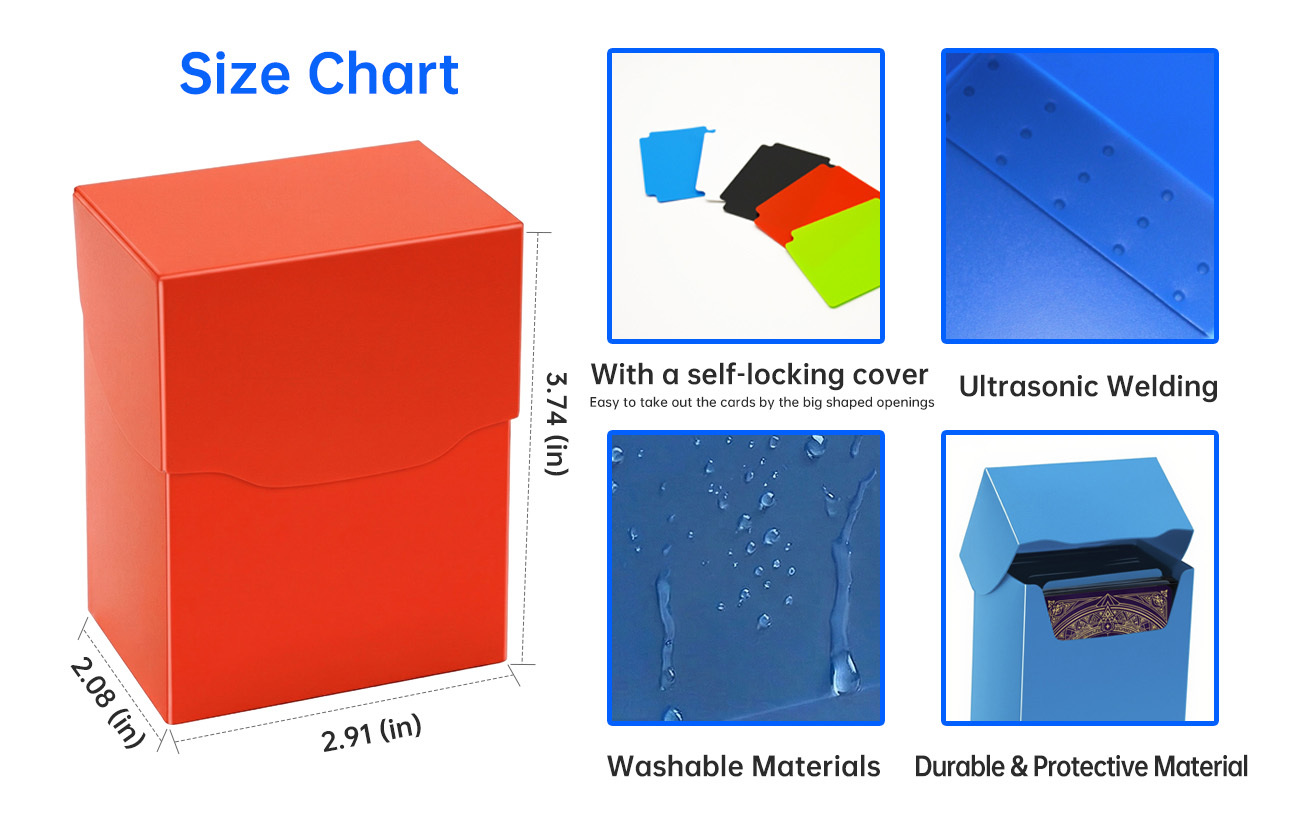 3.74in Plastic Deck Box 80 Cards Transparent Customizable Bulk Trading Card Storage