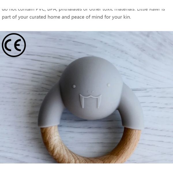 Organic FSC Certified Beech Wooden Silicone Teether Walrus Shape