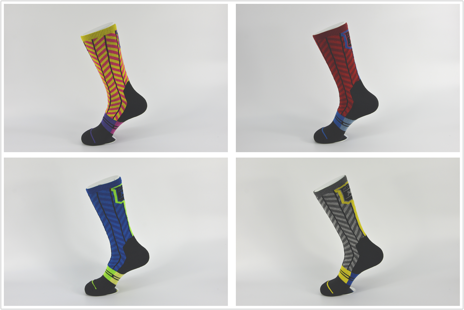 Blue / Black Elastane Athletic Basketball Socks With Anti Foul Breathbale Material