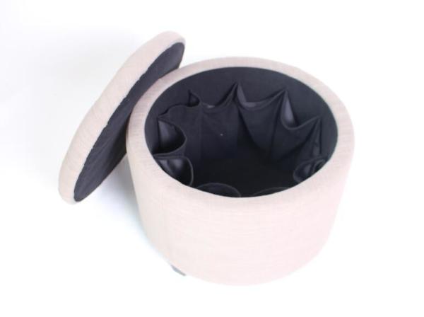 Linen fabric wooden folding ottoman round upholstered storage ottoman room footstool and ottomans