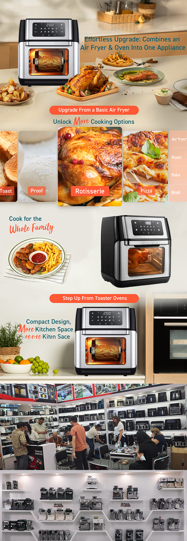 10.6 Quart Air Fryer Toaster Oven Digital LCD Touch Screen Oil Free
