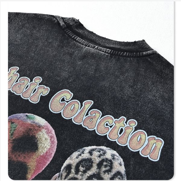 Men'S Hip Hop Acid Wash Crewneck Sweatshirt Athletic Black Distressed Vintage T-Shirt Terry Fabric