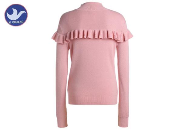 Ruffle Frills Mock Neck Womens Knit Pullover Sweater Wool Lady Jumper