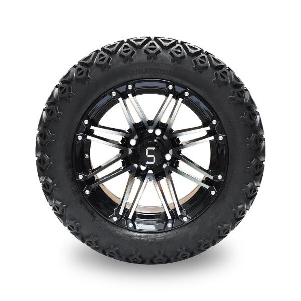 Golf Cart 14'' Machined Black Wheel and 22*10-14 All Terrain Tyre Including Lug Nuts and Center Caps