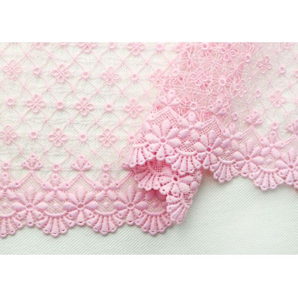 Fashion Pink Floral Embroidered Lace Trim With Chemical Poly Milk Silk For Women
