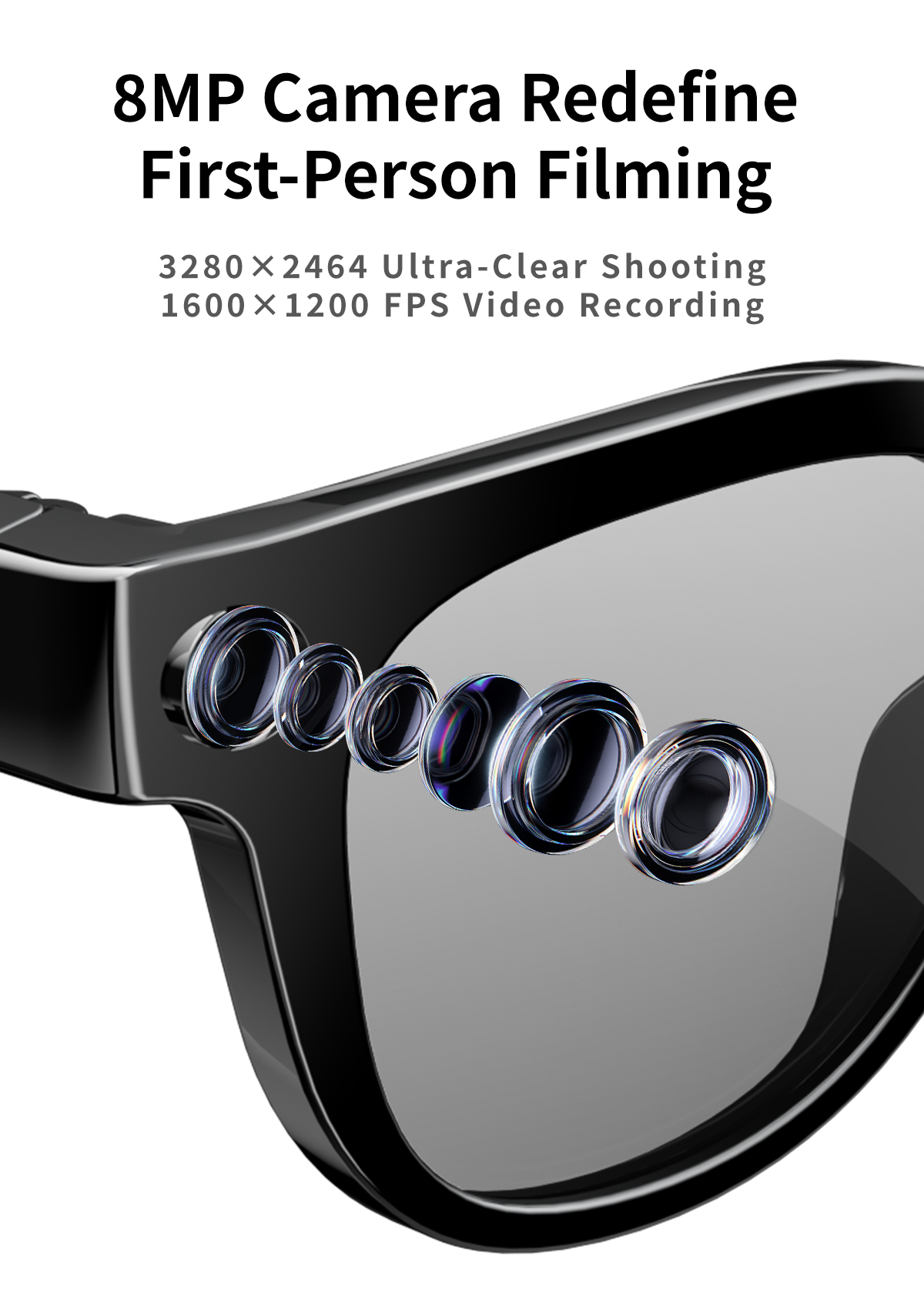 2026 AI Smart Glasses Real-Time Translation 1080P Video Capture PC+ABS Material Ultra Light Magnetic Charging IP67 Waterproof