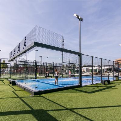Panoramic Padel Court Glass Padel Stadium 10*20m White Black Customized With LED Flood Light / Steel Post / Steel Mesh